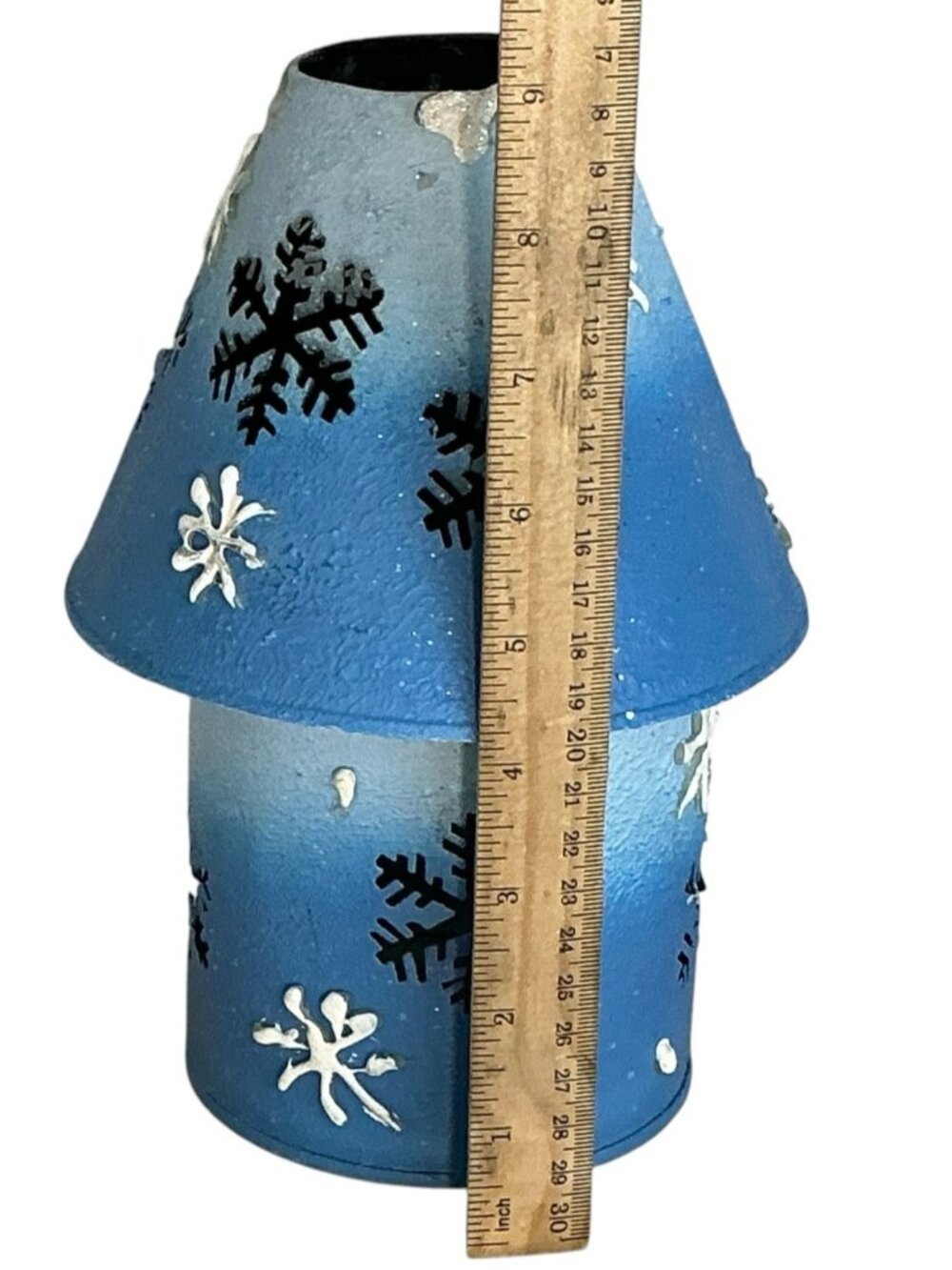 Metal Candle Holder with Lamp Shade Winter Holiday Table Decor Blue Vintage 1990 - Picture 4 of 16